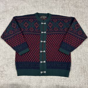 Viking Cardigan Sweater Womens Large Wool Celtic Buttons Geometric Christmas